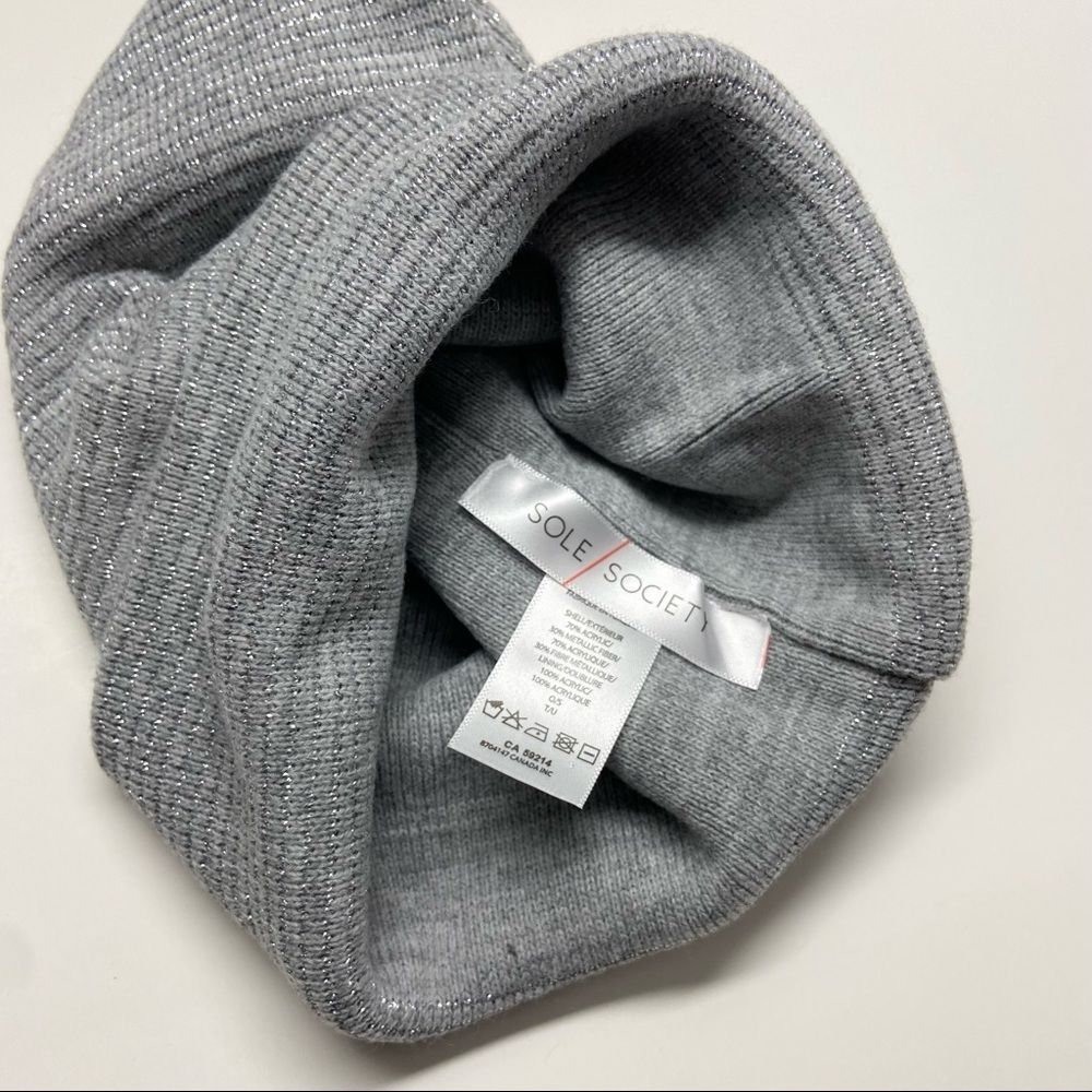 Sole Society Grey Metallic Slouchy Knit Beanie Hat - Picture 7 of 9